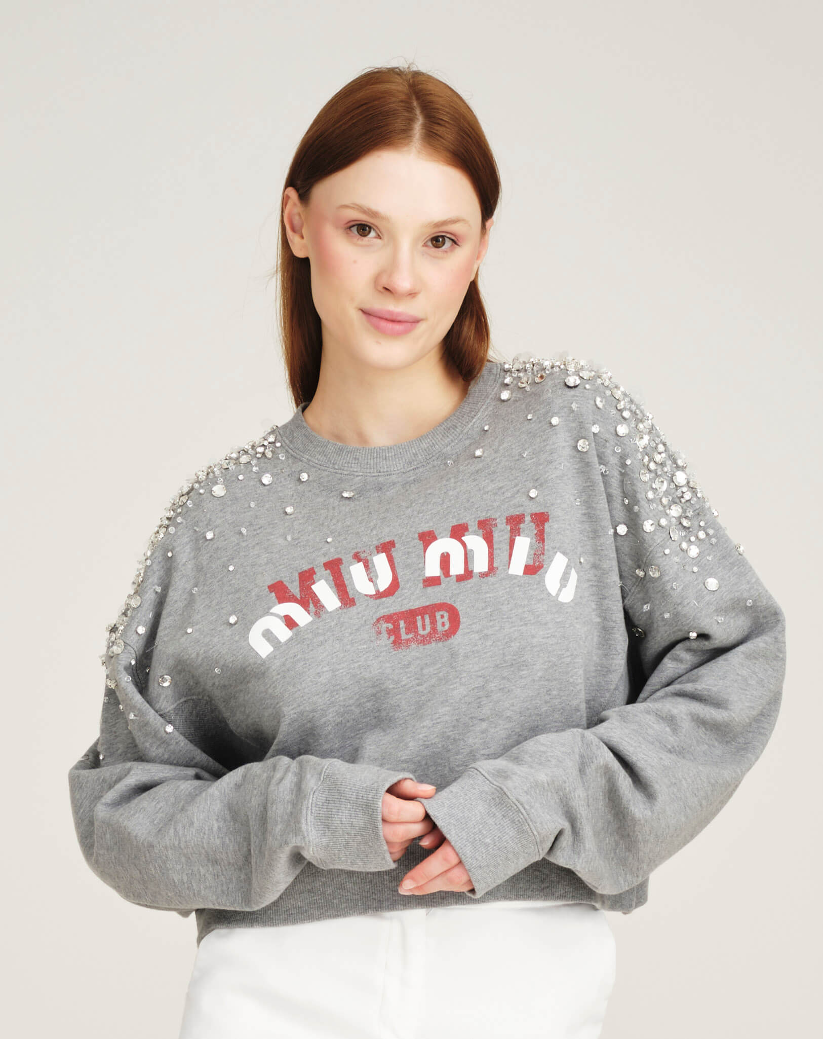 Miu Miu - Embroidered Cotton Fleece Sweatshirt S